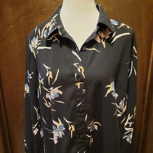 Floral Black Button-Up Dress